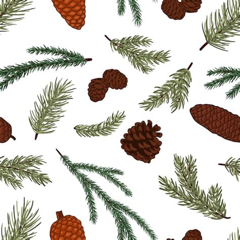 Premium Vector Conifer Cones And Branches Vector Seamless Pattern