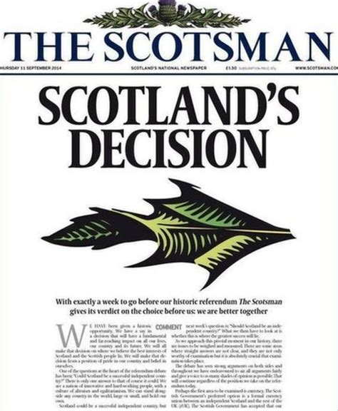 Scottish Independence The Scotsman Newspaper Backs No Vote Bbc News