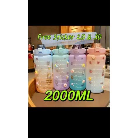 Jual PUSAT BOTOL MINUM MOTIVASI 2 LITER BOTOL VIRAL 3D 2 LITER 2000ML