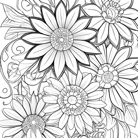 Create Beautiful Watercolor Flowers Superresolution Coloring Page Black