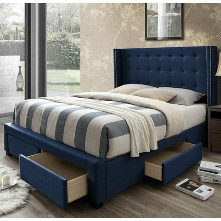 DG Casa Savoy Tufted Upholstered Wingback Panel Storage Bed Frame, King Size in Blue Fabric ...