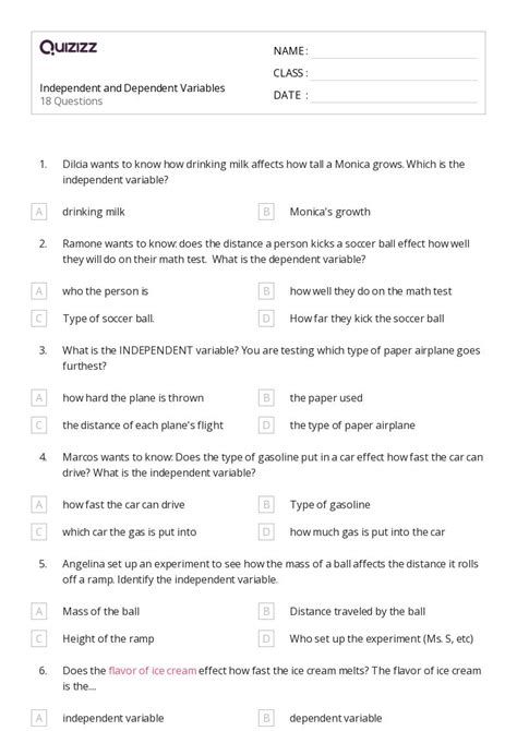 Dependent Variables Worksheets On Quizizz Free Printable