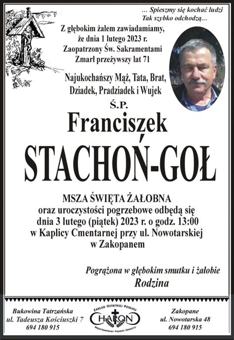 Franciszek Stacho Go Nekrologi Podhale Pl