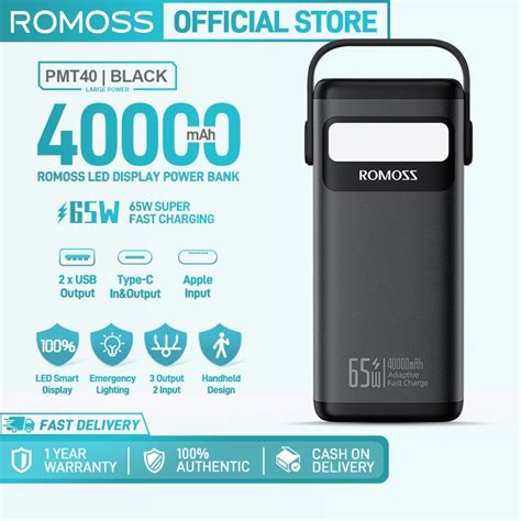 Romoss Pmt40 40000mAh Portable 65W Pd Fast Charging 2 In 3 Out Led