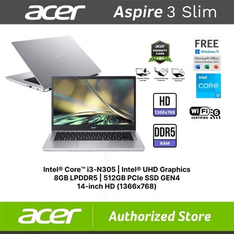 Jual ACER Aspire 3 Slim A314 36M Core I3 N305 RAM 8GB SSD 512GB Gen4