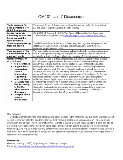 Revised U7 Discussion Board Unit 7 Cm107 Unit 7 Discussion Topic