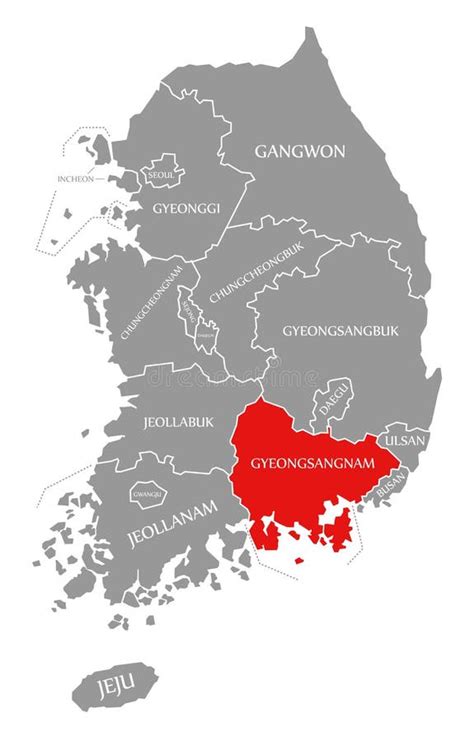 Gyeongsangnam Red Highlighted In Map Of South Korea Stock Illustration