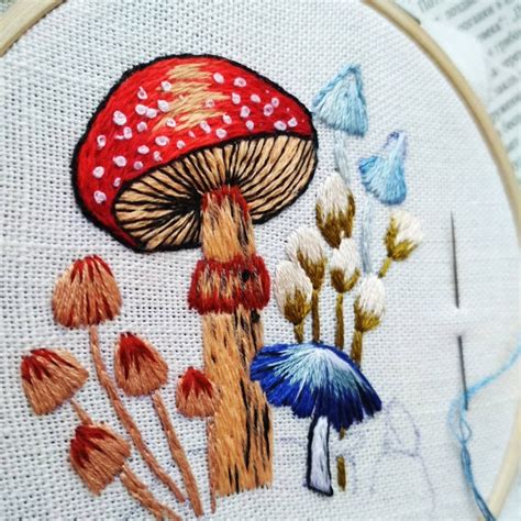 Embroidery Hoop Art Mushroom Decor Mushroom Art Nature Etsy