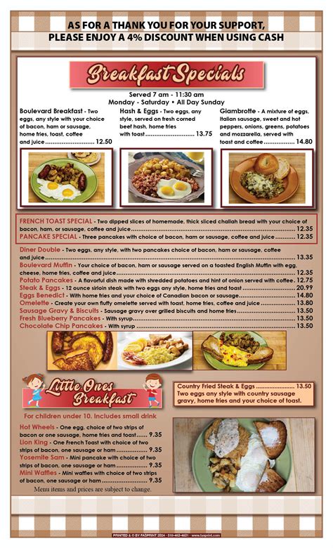 Boulevard Diner Breakfast Menu Fasprint Menus