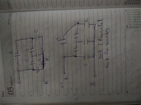 Six Equal Capacitors Each Of Capacitance C Are Connected As Shown In