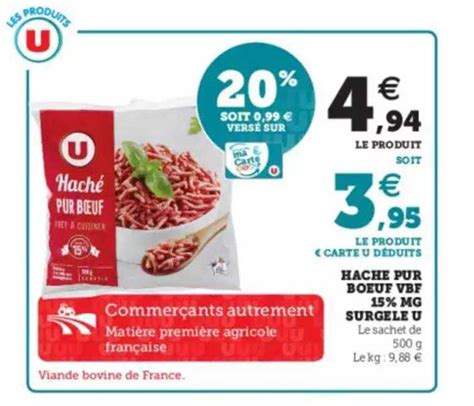 Promo Haché Pur Bœuf Vbf 15 Mg Surgelé U chez Hyper U iCatalogue fr