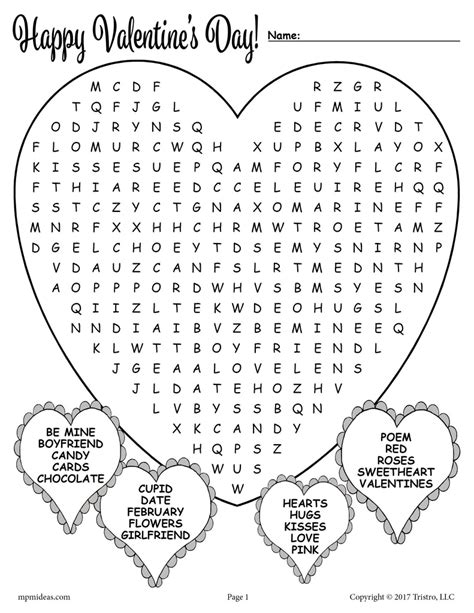 Free Printable Valentines Day Word Search Supplyme