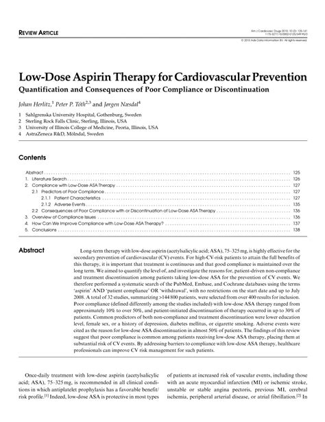 Pdf Low Dose Aspirin Therapy For Cardiovascular Prevention