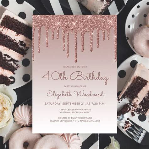 Glam Rose Gold 40th Birthday Party Invitation Zazzle