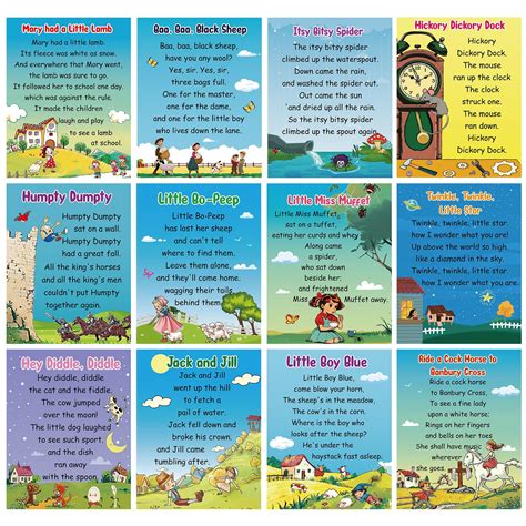 Dunzoom 12 Pcs Nursery Rhyme Posters Educational Preschool Posters