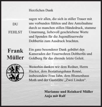 Traueranzeigen von Frank Müller Trauer Nordkurier