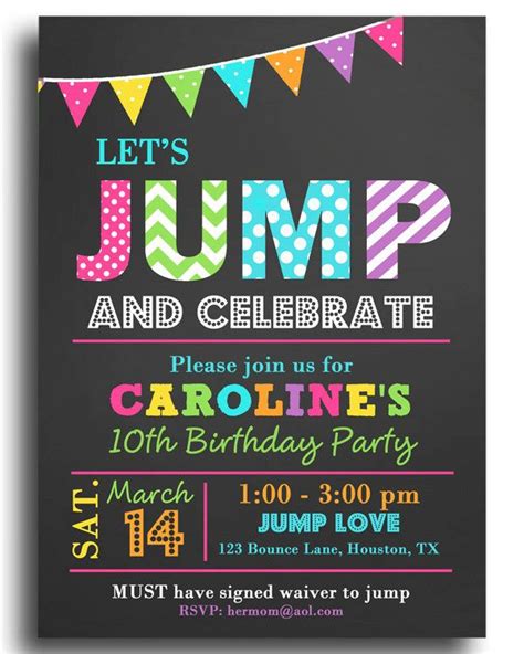 Jump Birthday Invitation Editable Jump Invitation Template Etsy Free