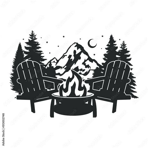 Fire Camp Illustration Clip Art Design Shape Outdoor Adventure Silhouette Icon Vector Stock