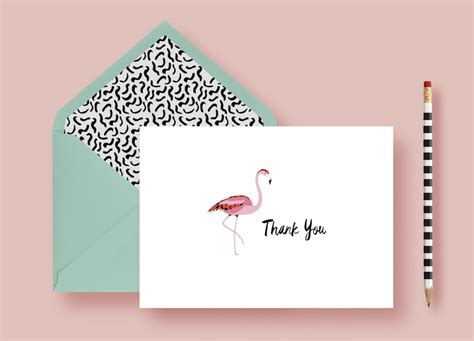 Tropical Flamingo Thank You Cards Foldover Stationery Set Etsy