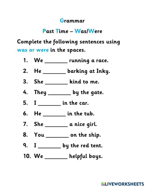 Prast Tense Of The Verb To Be Was And Were Worksheet Cuadernos