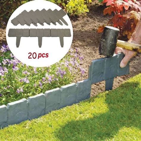 Bordure de Jardin Plastique Imitation Pierre 20 Pièces Gris