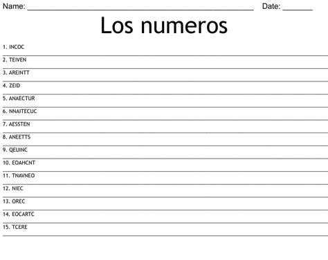 Los Numeros 0 20 Word Search