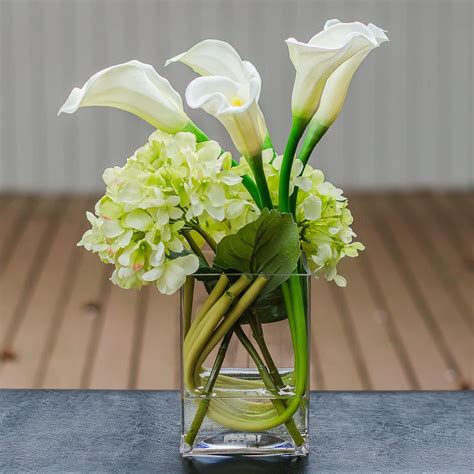 Silk Green Hydrangea With Real Touch Calla Lily Arrangement Flovery