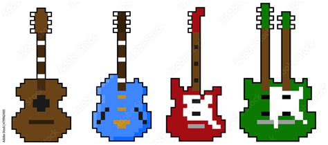 Pixel Art Guitar Vector Set Vector De Stock Adobe Stock