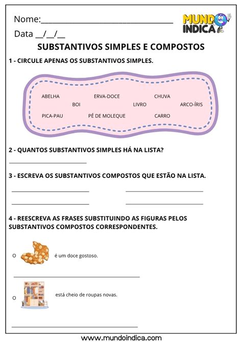 Atividades Substantivos Simples E Compostos - Atividades sobre Substantivos Simples e Compostos