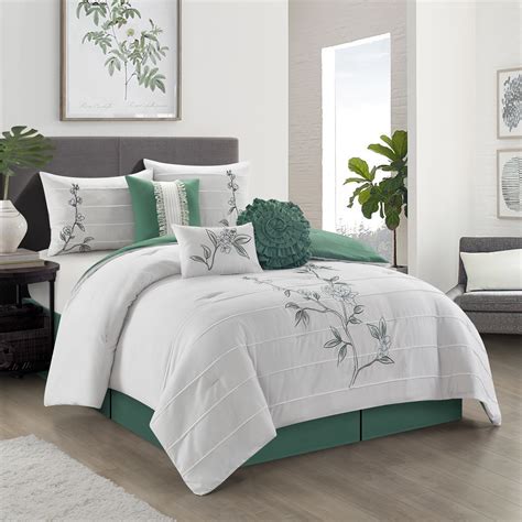 Lanco Queen Floral 7 Piece Comforter Set Green Queen Fill Polyester Floral