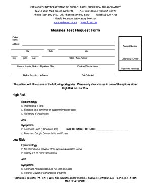 Fillable Online Co Fresno Ca Measles Test Request Form Doc 2 County