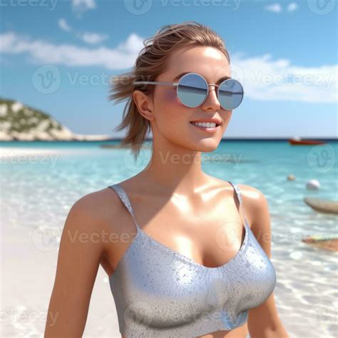 Hyper Realistic 3d Render Of An Attractive Female On A Summer Beach