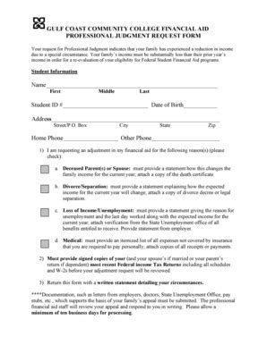 Fillable Online Gulfcoast PJ12 Professional Judgment Form Docx