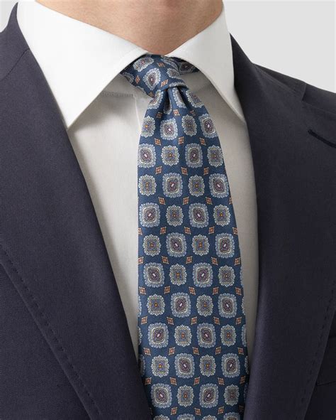 Navy Medallion Print Silk Tie Eton