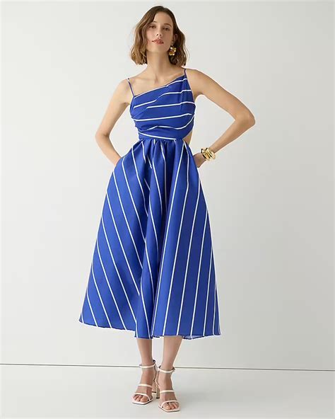 J Crew Collection Side Cutout Midi Dress In Striped Taffeta For Women