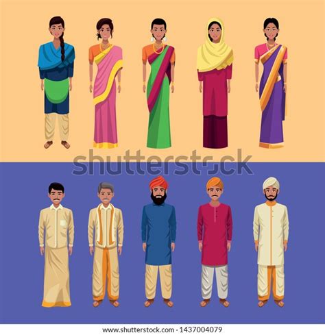 Indian Women Men Wearing Traditional Hindu Stock Vector (Royalty Free) 1437004079 | Shutterstock