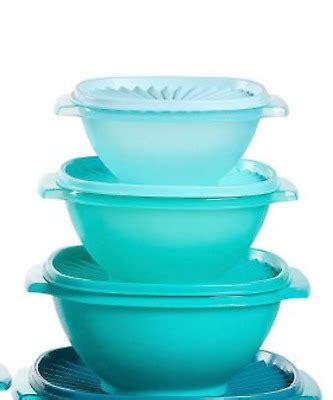 Tupperware Servalier Bowls Set Of 3 Aqua Blue Teal Green Shades New