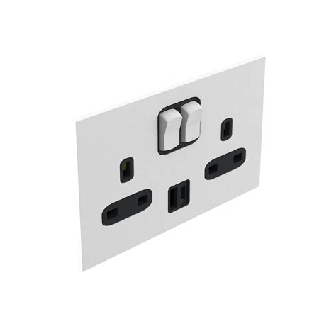 2 Gang Bs Socket Outlet 13 A 250v Sp Switched Usb Ac Epure Satin White Ar 68326