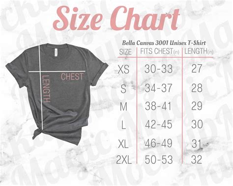 Bella Canvas Size Chart Mockup 3001 Heather Grey Unisex Crewneck T