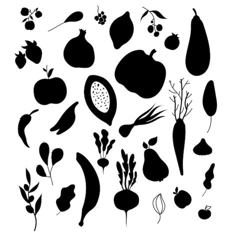 Premium Vector | Vegetables fruits vector silhouettes