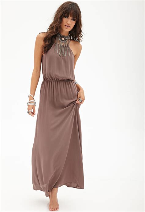 Lyst Forever 21 Cutout Woven Maxi Dress In Brown