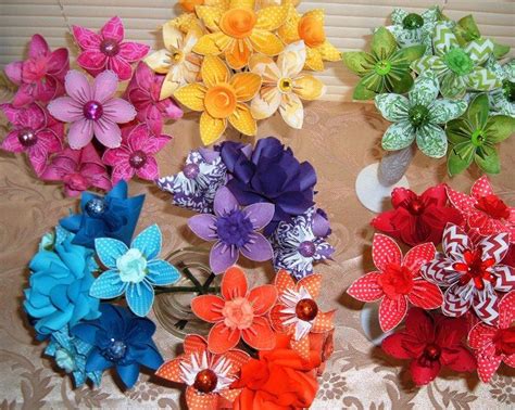 Paper Flower Bouquet 7 Stem Kusudama Origami You Pick The Color Red Yellow Blue Green