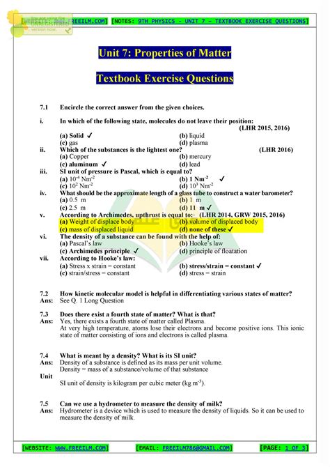 SOLUTION 9th Phy Ch 7 Exercise Studypool