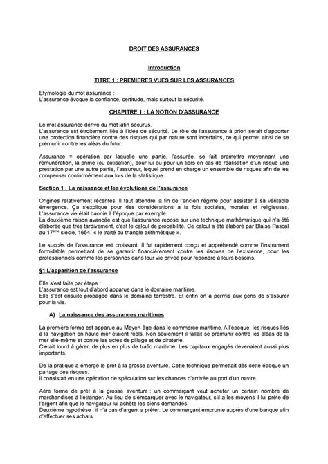 CM Droit Des Assurances DROIT DES ASSURANCES Introduction TITRE 1