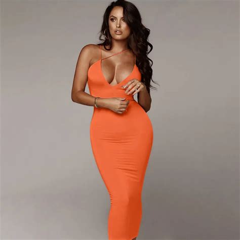 Neon Yellow Orange Sexy Dress Strap Deep V Backless Tight Bodycon Dresses For Woman Buy Neon