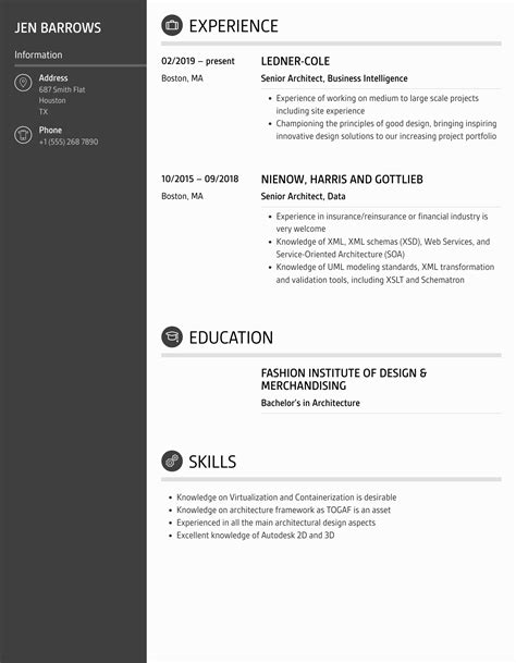 Senior Architect Resume Samples Velvet Jobs