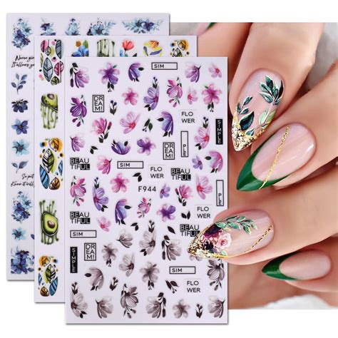 Lpooddnu Flower Nail Decals For Women Fingernail