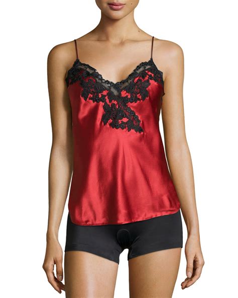 La Perla Lace Trim V Neck Camisole In Red Lyst