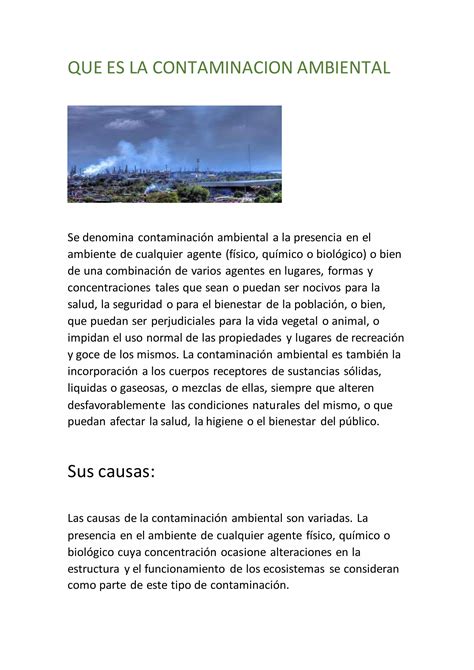 La Contaminacion Ambiental PDF Descarga Gratuita