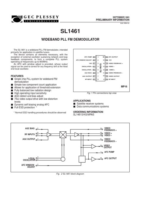 SL1461 Datasheet WIDEBAND PLL FM DEMODULATOR